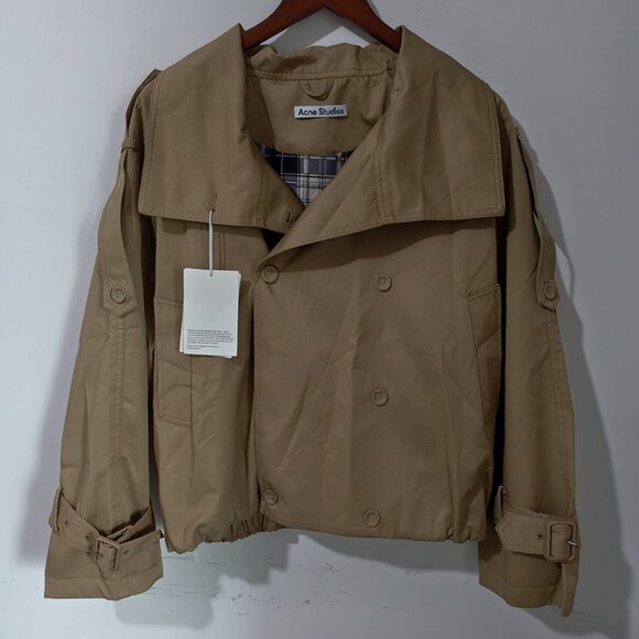 Acne Studios Khaki Cropped Trench Coat - Picture 1 of 11